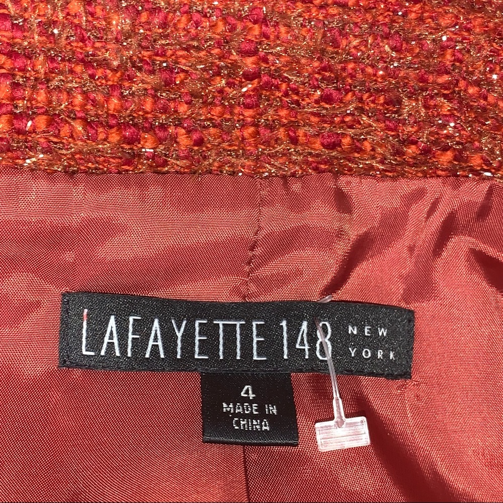 Lafayette 148 Metallic Sparkle Wool Tweed Blazer Suit Red Orange Silver Work 4 - Picture 10 of 16